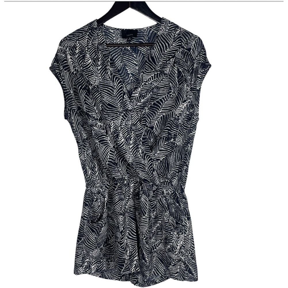 Lumiere Anthro Romper Black White Palm Leave Print Elastic Waist Women's M